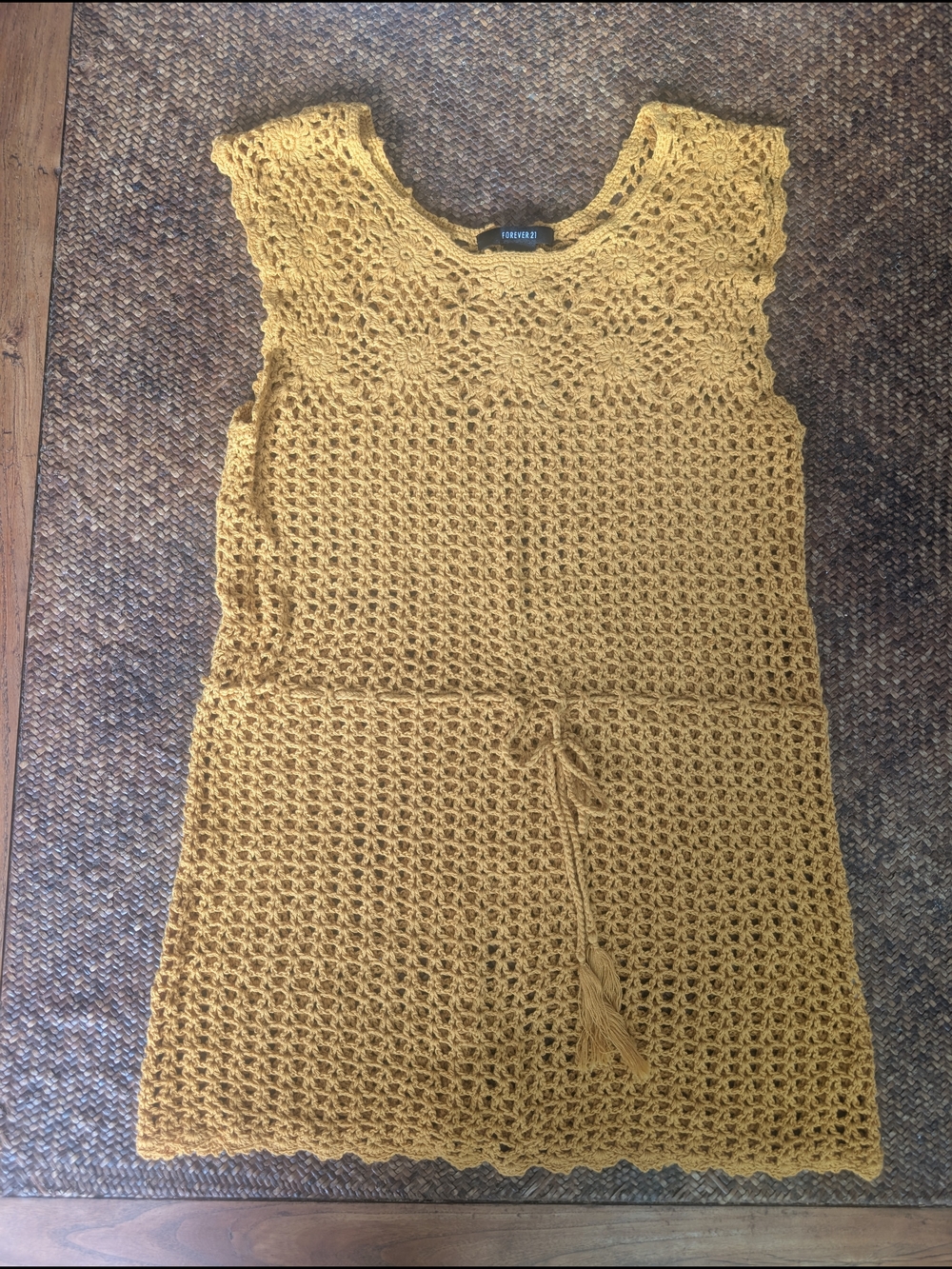 Forever 21 Mustard Yellow Crochet Tunic size S
